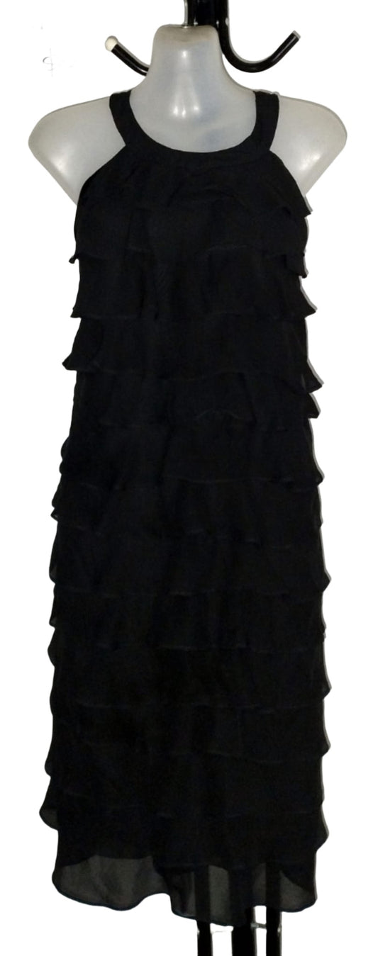 City Chic Large - Black Tiered Frill Halter Neck Dress