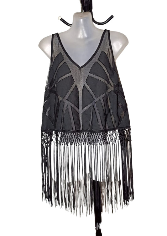 City Chic XS -  Black Mesh Tassel Top