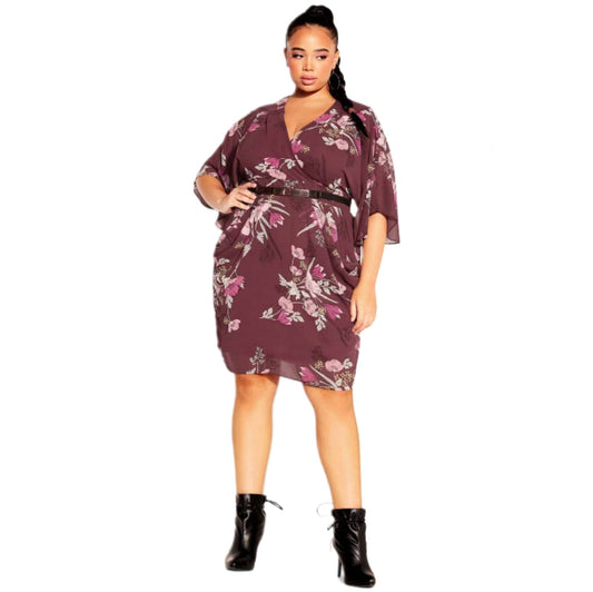 City Chic Large - Floral Faux Chiffon Wrap Dress With Belt - Brand New With Tags