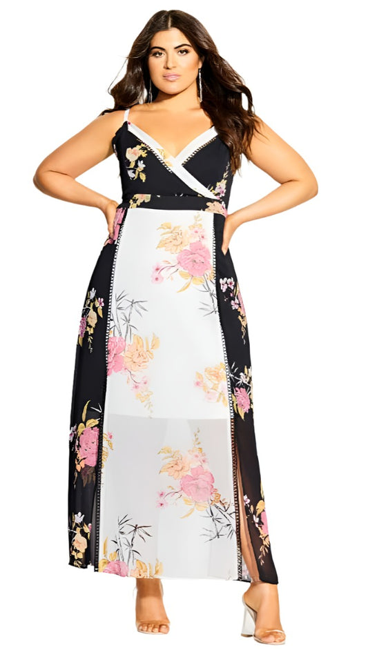 City Chic XS -  Floral Chiffon Overlay Maxi Dress