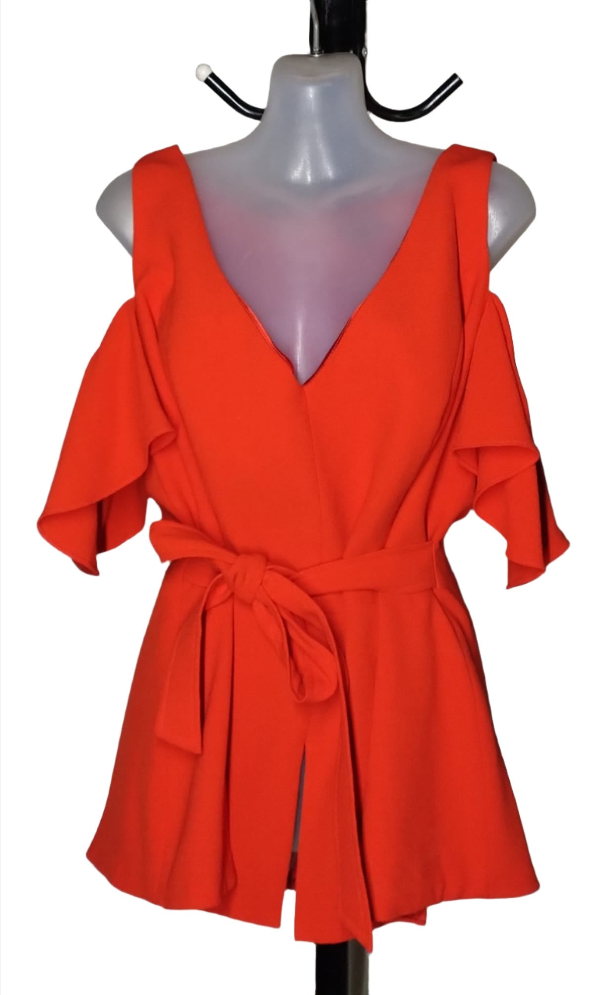 City Chic XS - Cold Shoulder V Neck Peplum Top With Tie