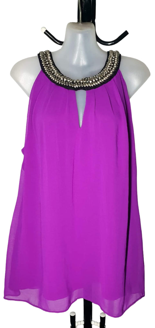 City Chic XS -  Purple Embellished Chiffon Halter Top