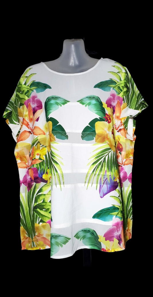 City Chic Small - Floral Mesh Panel Top