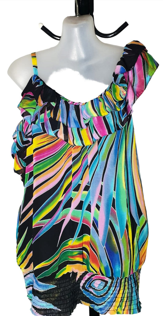 City Chic XS -  Vibrant One Shoulder Frill Detail Ruched Top