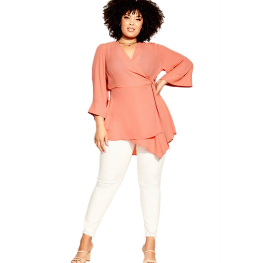 City Chic Large - Sleeved Wrap Top - Brand New With Tags