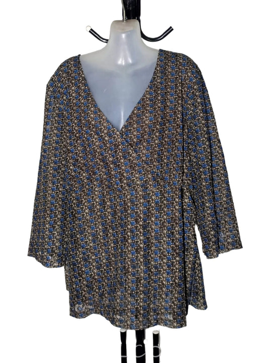 Size 26 - Sleeved Chiffon Faux Wrap Top
