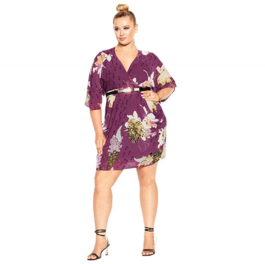 City Chic Large - Floral Faux Chiffon Wrap Dress With Belt - Brand New With Tags