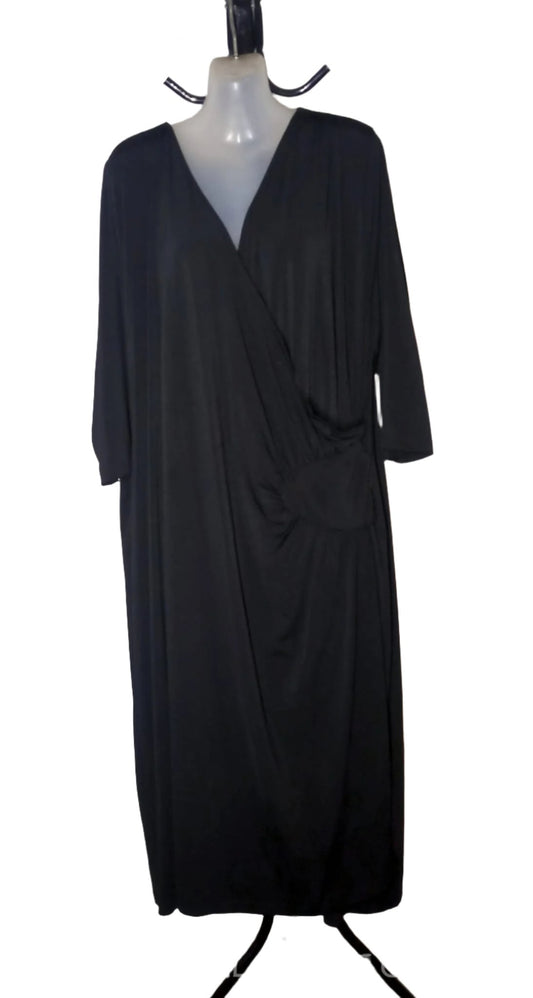 Size 24 - Black Soft Stretchy Faux Wrap Dress With Sleeves - Brand New With Tags