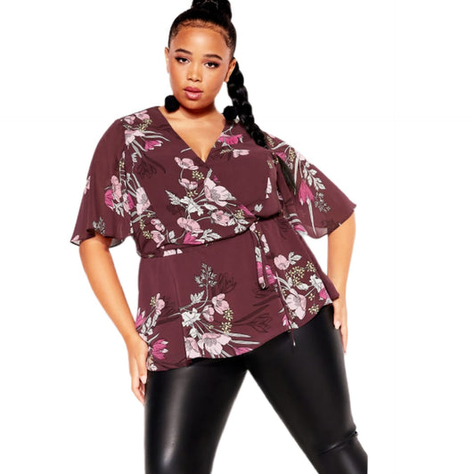 City Chic XXL - Floral Chiffon Wrap Top - Brand New With Tags