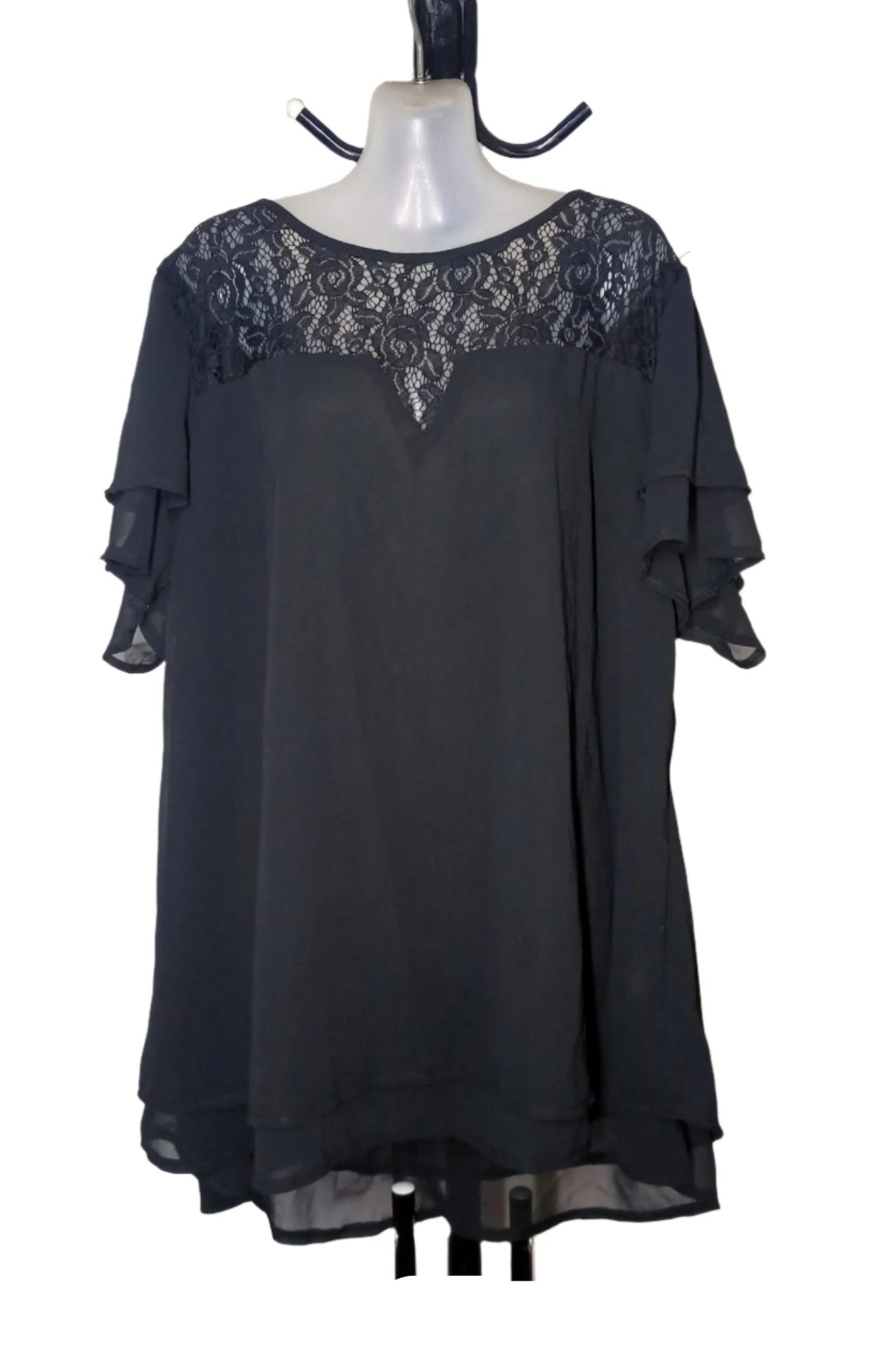 Size 24 - Black Lace Chiffon Top
