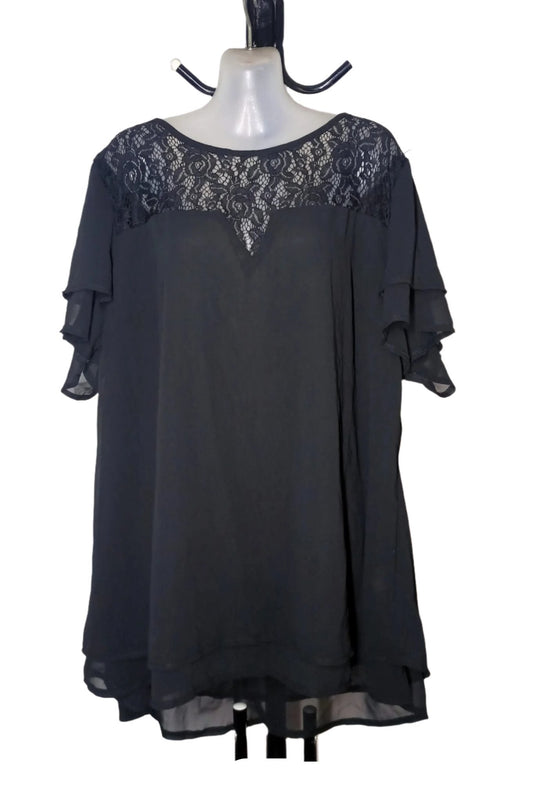Size 24 - Black Lace Chiffon Top
