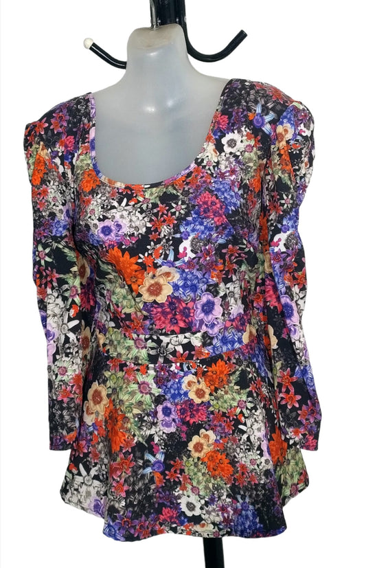City Chic Large - Sleeved Floral Peplum Top