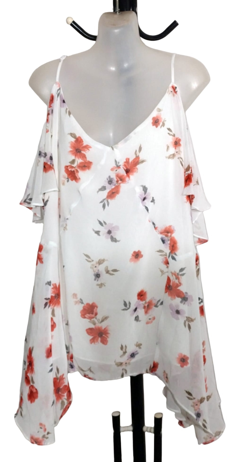 City Chic Medium - White Floral Chiffon Cold Shoulder Top