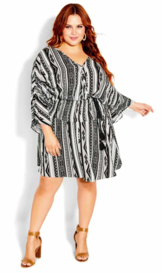 City Chic XS -  Black And White Sleeved Dress