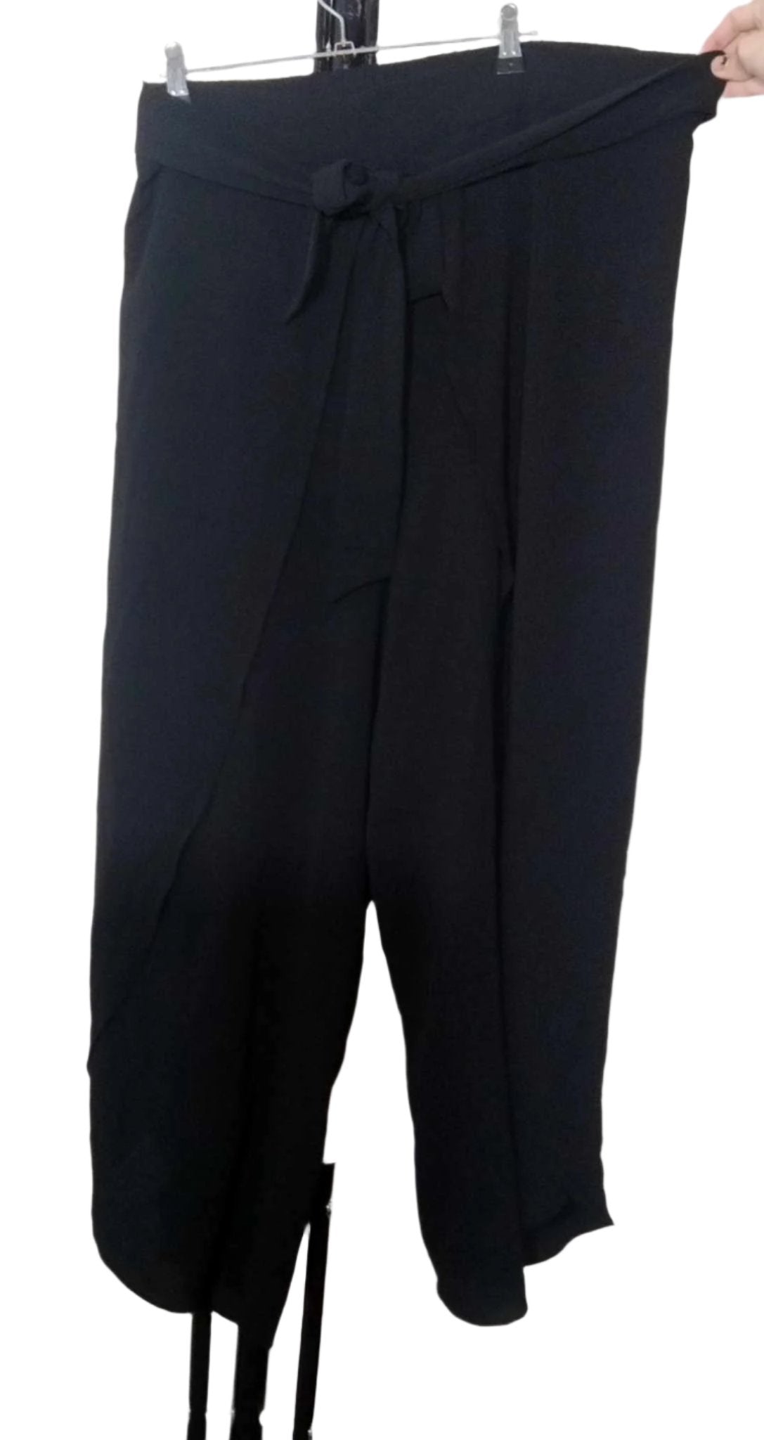 City Chic Medium - Black Chiffon Tie Up Pants