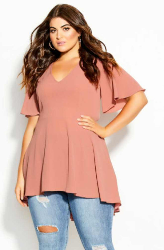 City Chic XL - V Neck Tunic Top With Sleeves
