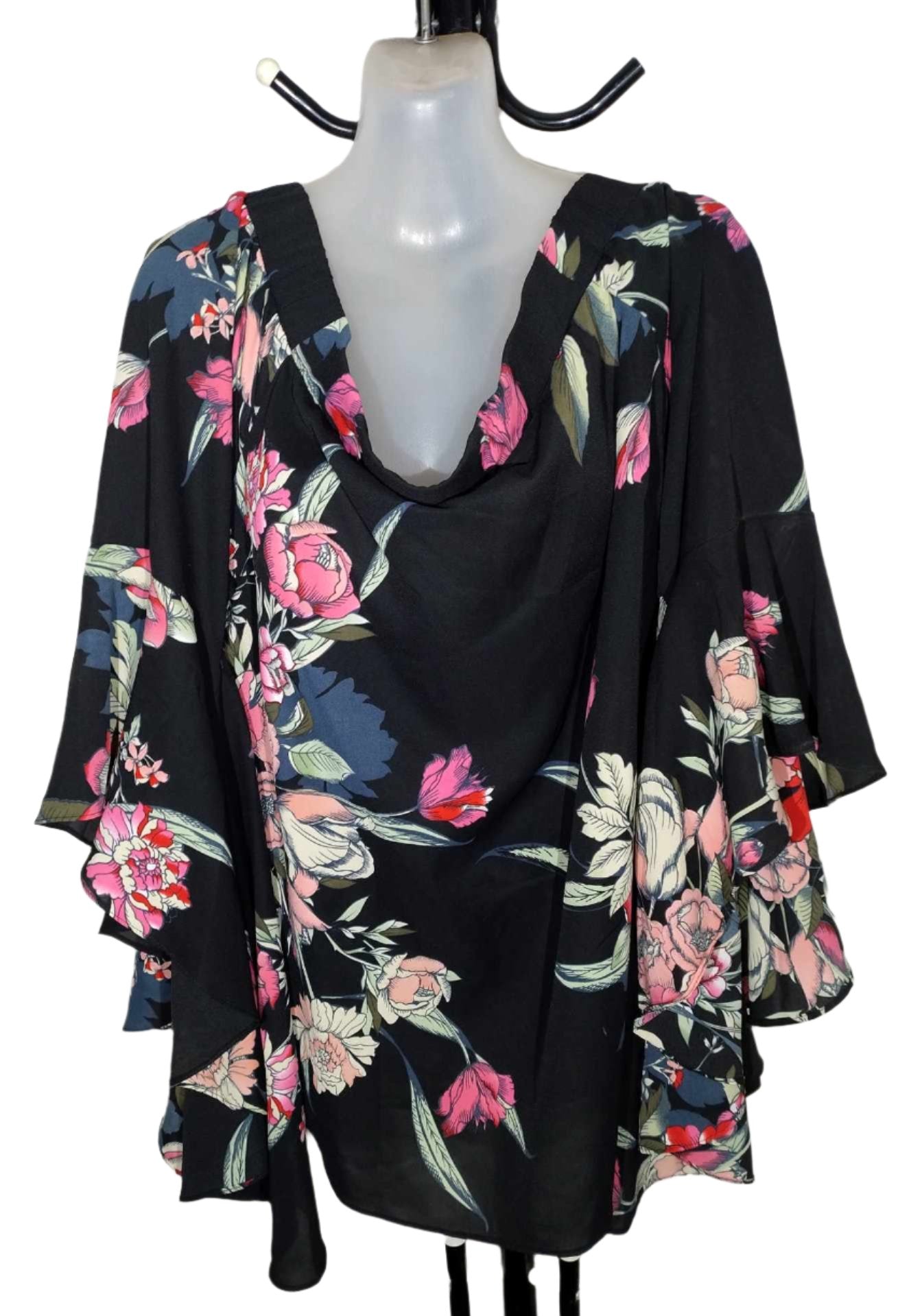 City Chic Medium - Misty Floral Romantic Exaggerated Sleeve Off Shoulder Top
