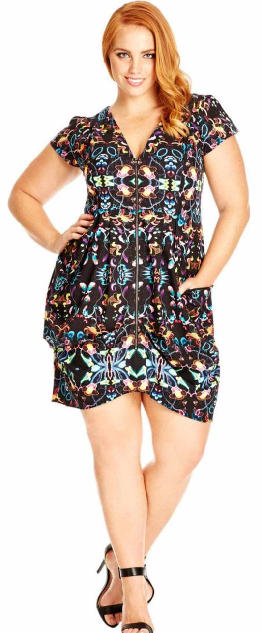 City Chic Medium - Zip Up Tunic Dress With Pockets