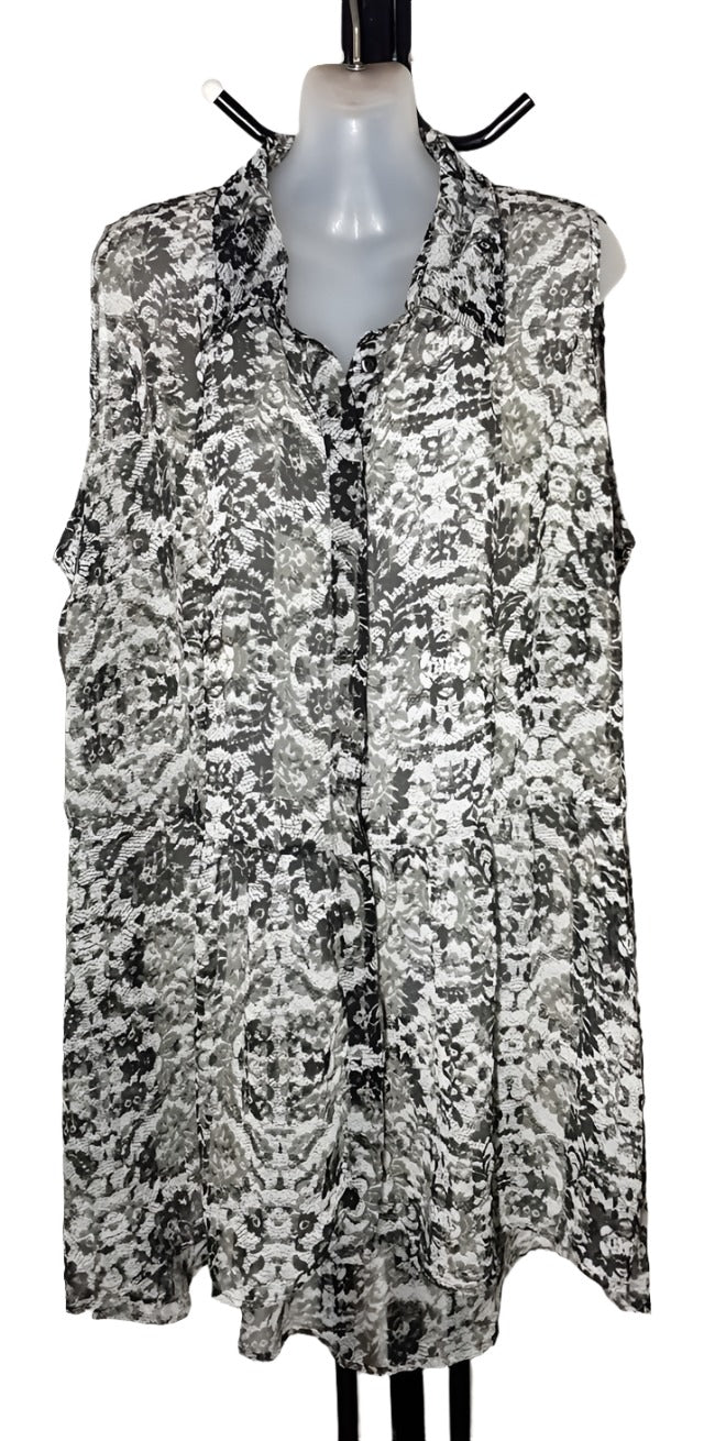 City Chic Large - Sheer Button Up Sleeveless Top