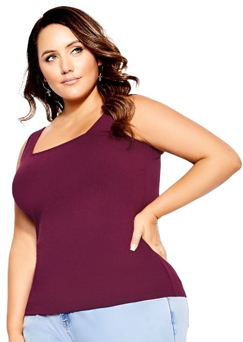 City Chic Large - Burgundy Stretchy Square Neck Tank Top