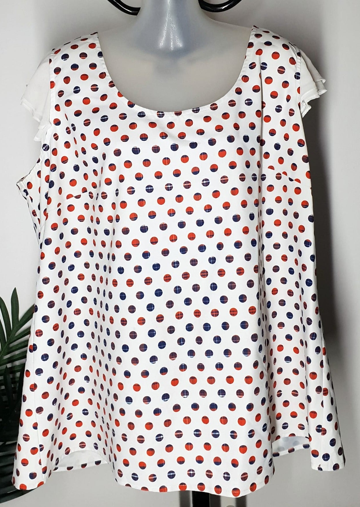 City Chic Large - Ivory Tartan Polka Dot Top