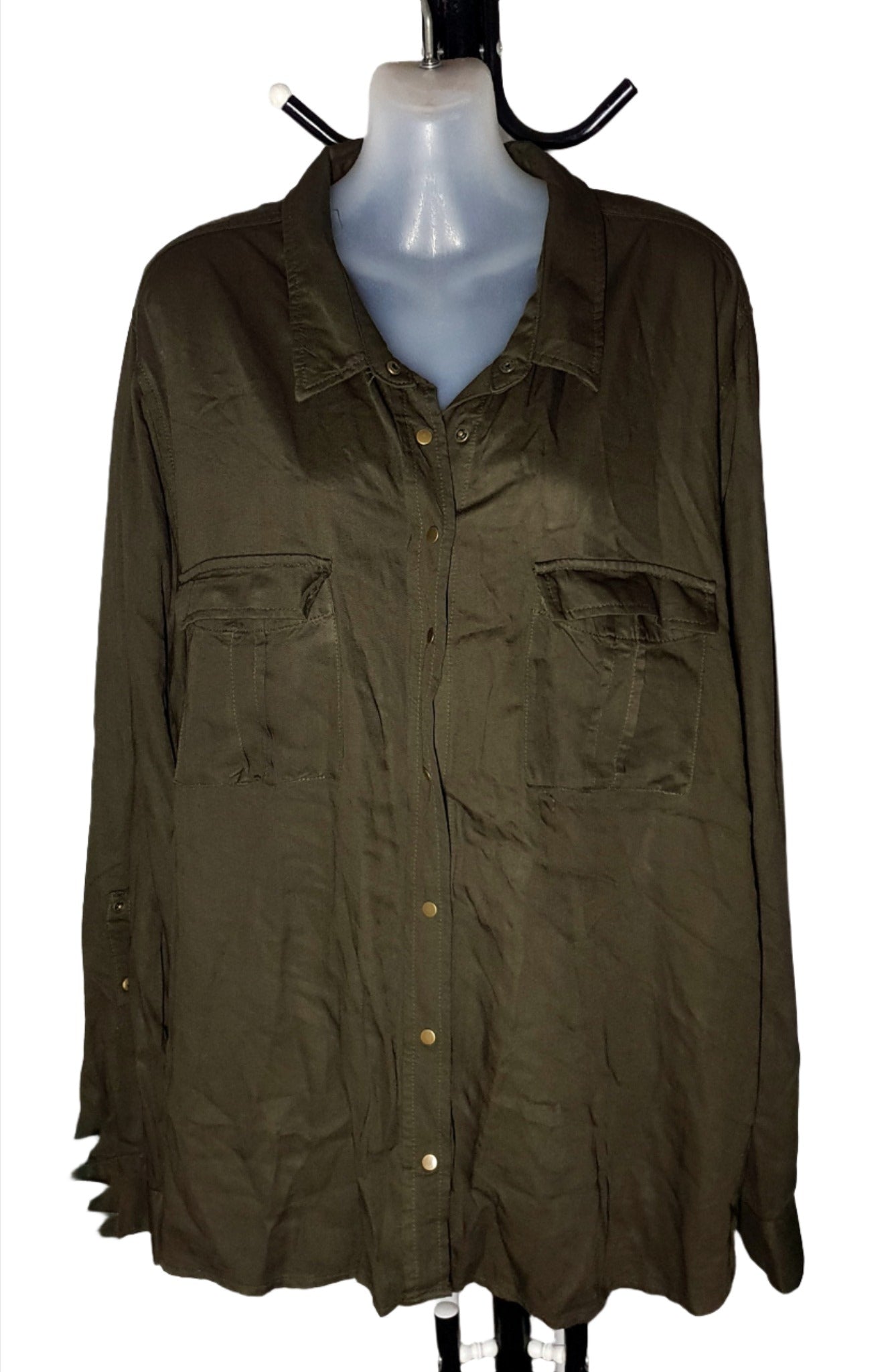 City Chic Large - Button Up Utility Top With Pockets And Cuffed Sleeves