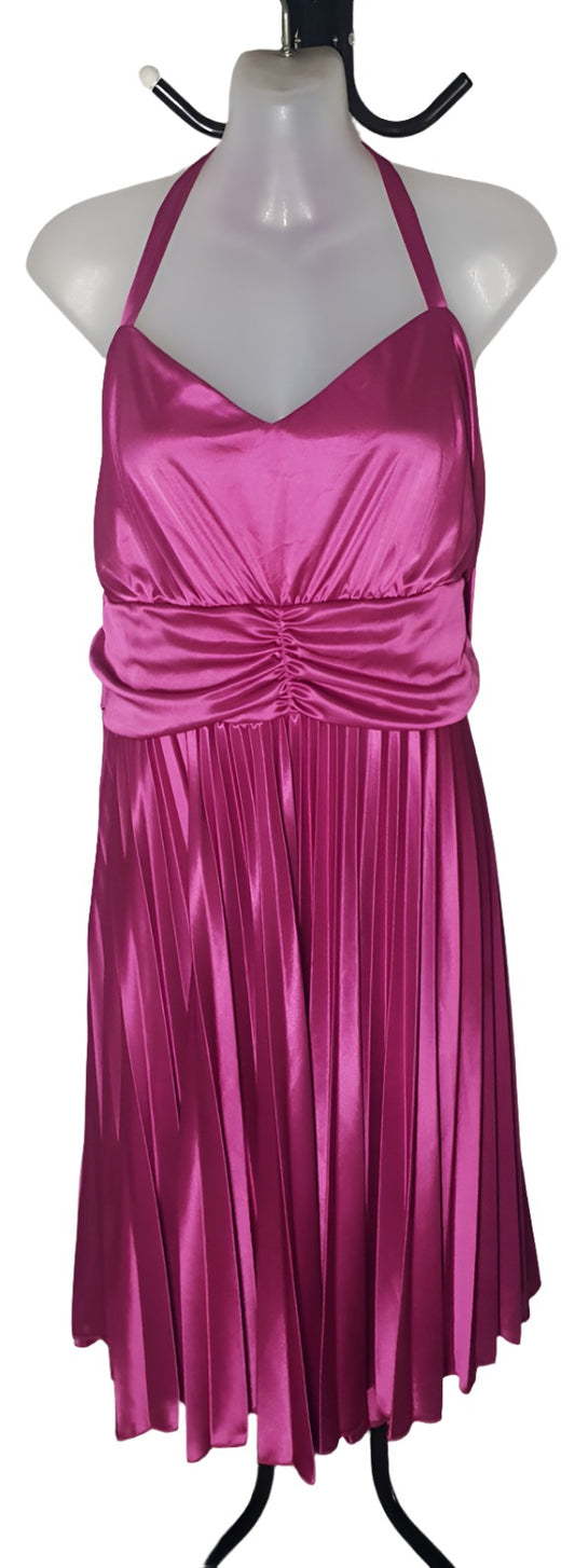 City Chic Large - Pink Satin Pleated Halter Neck Dress - Brand New With Tags