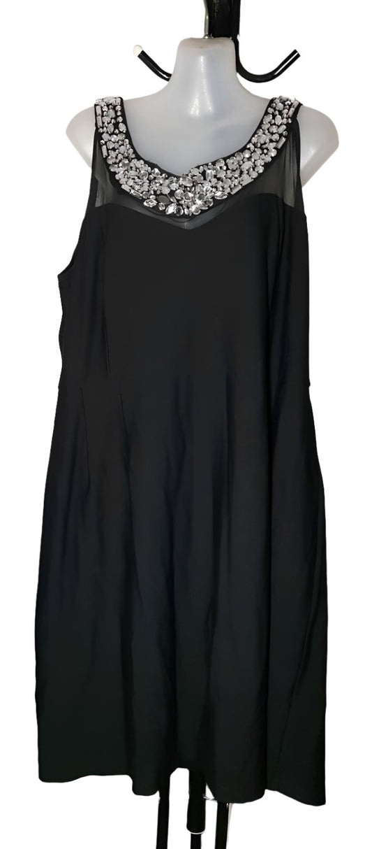 City Chic Large - Black Mesh Panel Embellished Dress