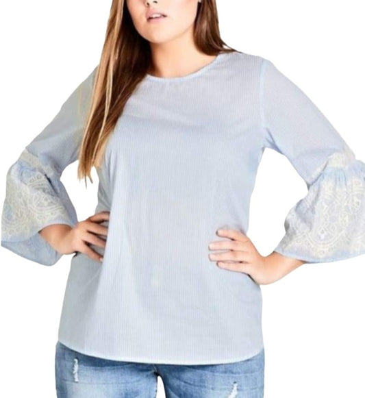 City Chic Large - Pinstripe Bell Sleeve Top