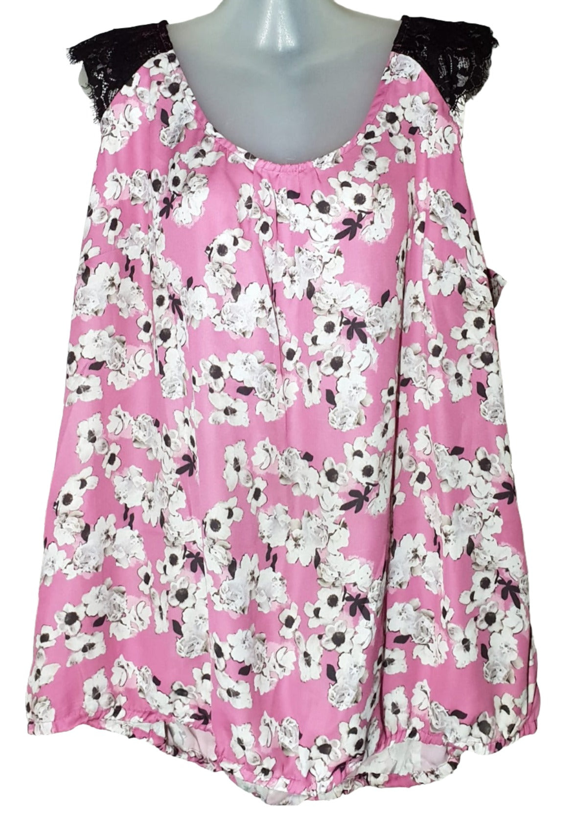 City Chic Large - Pink Floral Lace Shoulder Top