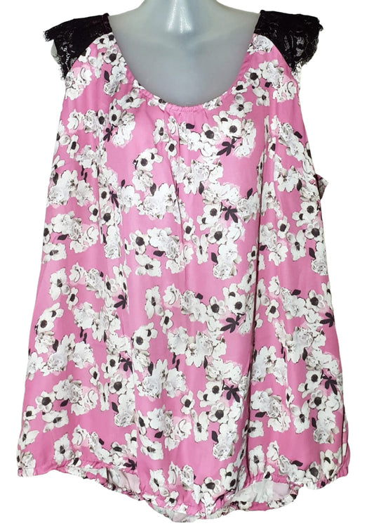 City Chic Large - Pink Floral Lace Shoulder Top