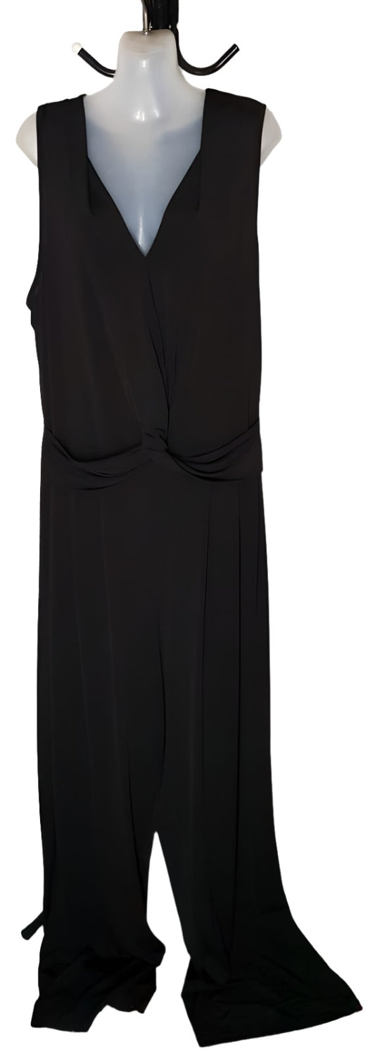 City Chic Large - Black Knot Front Wide Leg Jumpsuit