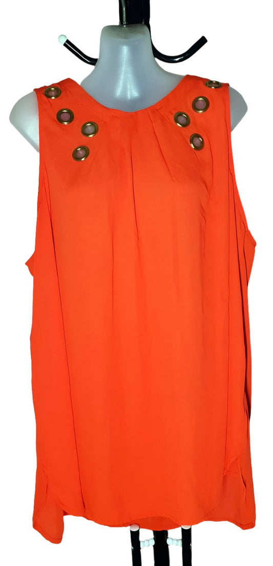 City Chic Large - Orange Zip Back Eyelet Top