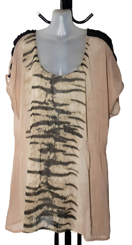 City Chic Large - Sheer Ruched Sleeve Animal Print Tunic Top