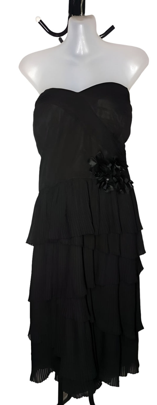 City Chic Large - Black Pleated Tiered Frill Strapless Dress With Flowers