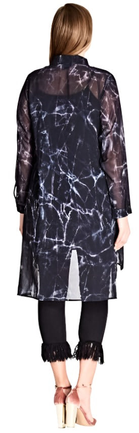 City Chic Medium - Sheer Lightning Tie Dye Hi Lo Button Up Sleeved Tunic Top