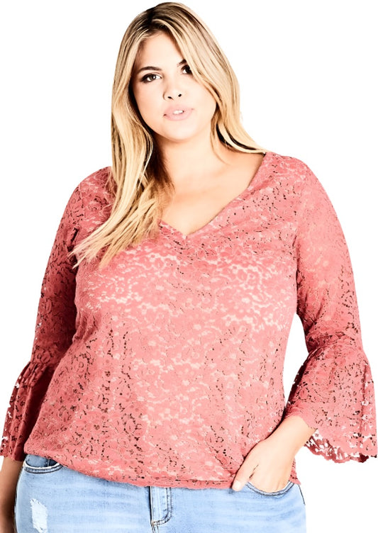City Chic Medium - Lace Detail Top With Bell Sleeves