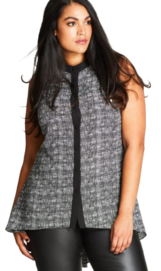 City Chic Medium - Lace Back Hi Lo Button Up Tunic Top