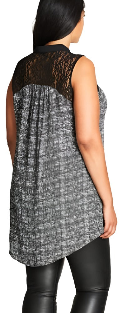 City Chic Medium - Lace Back Hi Lo Button Up Tunic Top