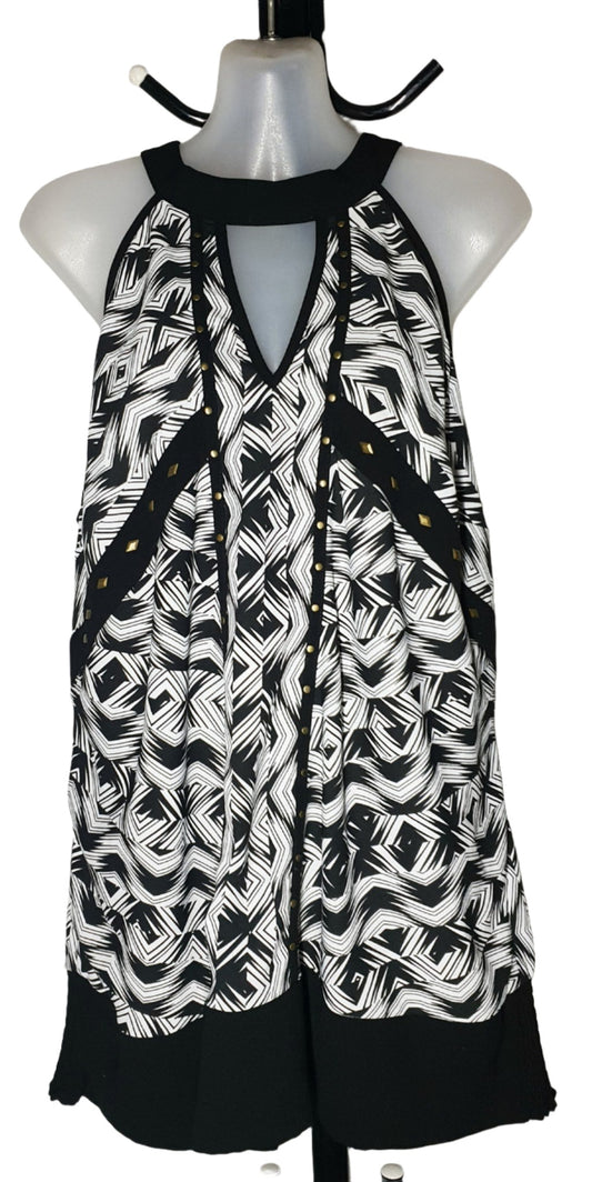City Chic Medium - Embellished Black And White Peekaboo Halter Top