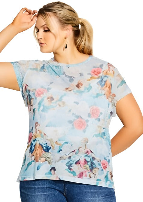 City Chic Medium - Sheer Blue Heaven Angel Rose Top