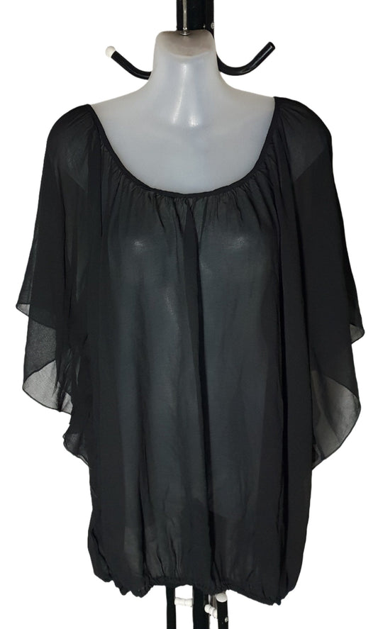 City Chic Medium - Black Sheer Batwing Sleeve Top