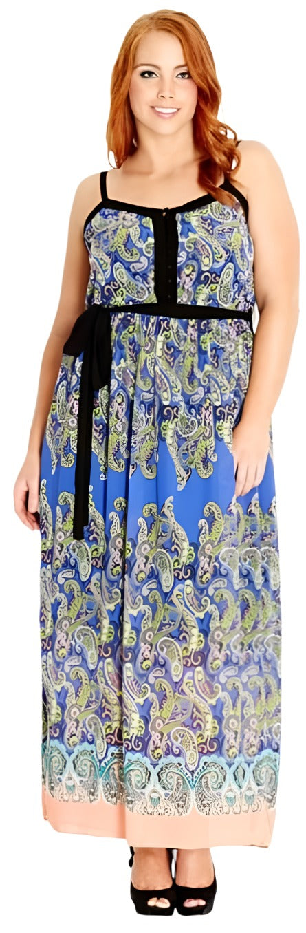 City Chic Medium - Button Front Paisley Maxi Dress - No Tie