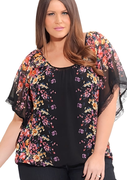 City Chic Medium - Sheer Floral Top