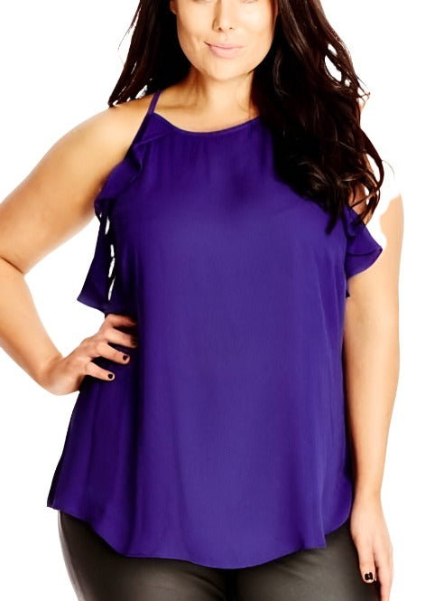 City Chic Medium - Purple Frill Detail Halter Neck Top