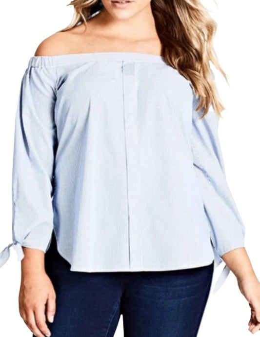 City Chic Medium - Pinstripe Off Shoulder Sleeved Top