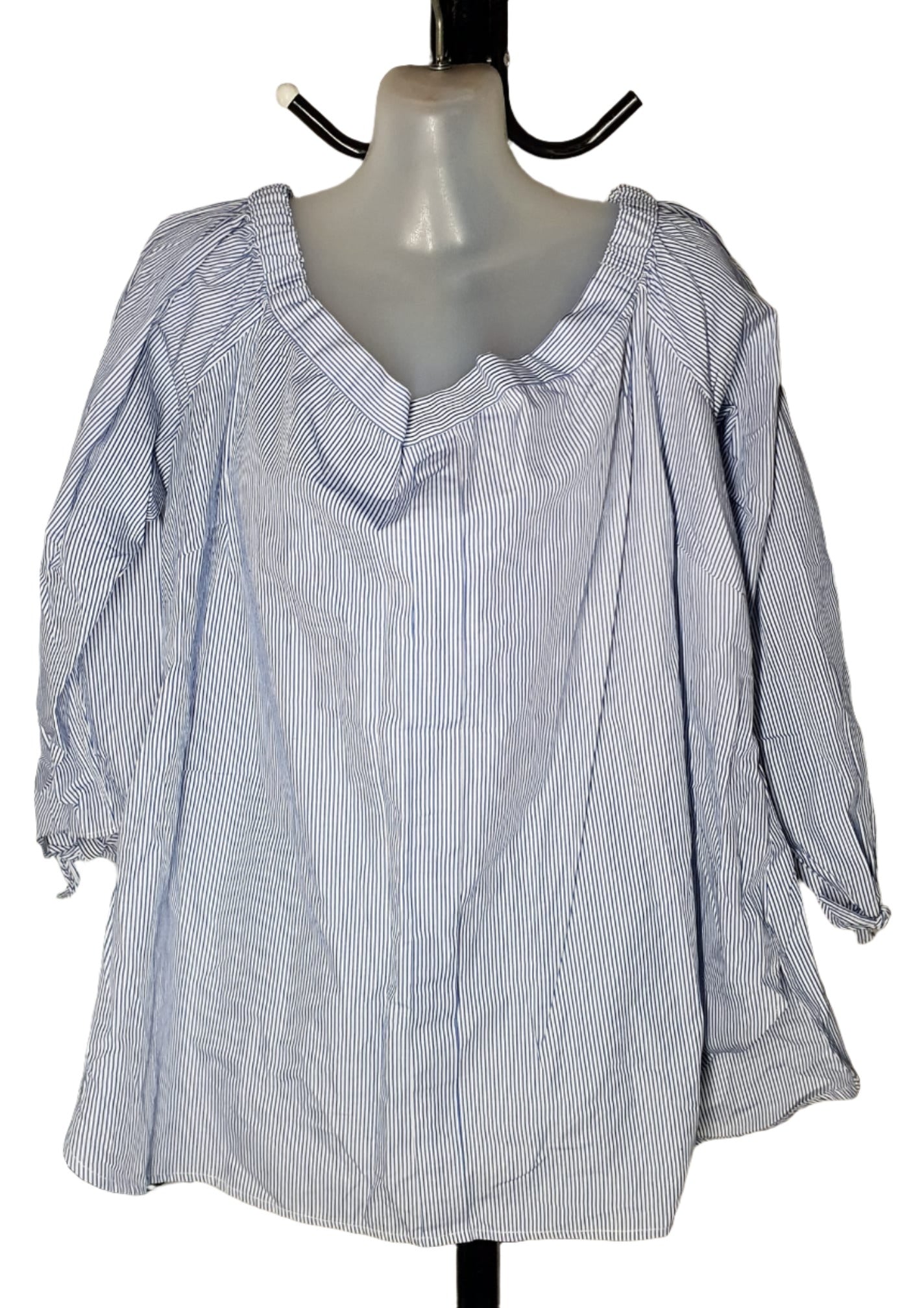 City Chic Medium - Pinstripe Off Shoulder Sleeved Top