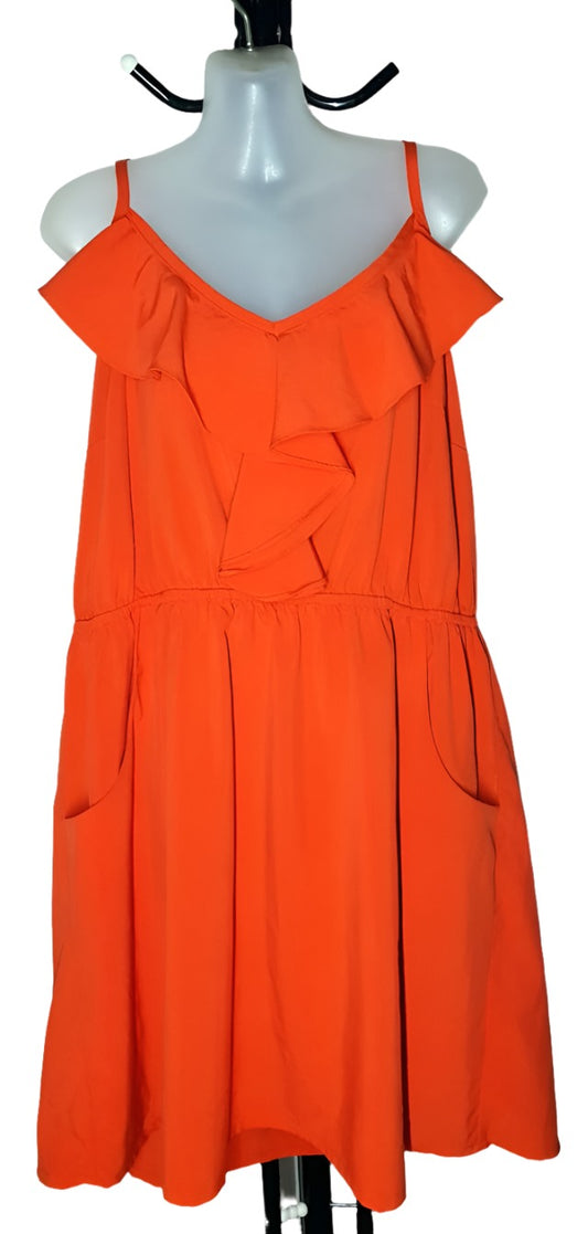 City Chic Medium - Orange Frill Tunic Dress With Pockets