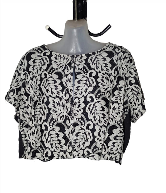 City Chic Medium - Black With Silver Print Peekaboo Crop Top