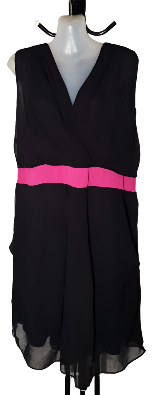 City Chic Medium - Chiffon Black And Pink Sleeveless Faux Wrap Dress